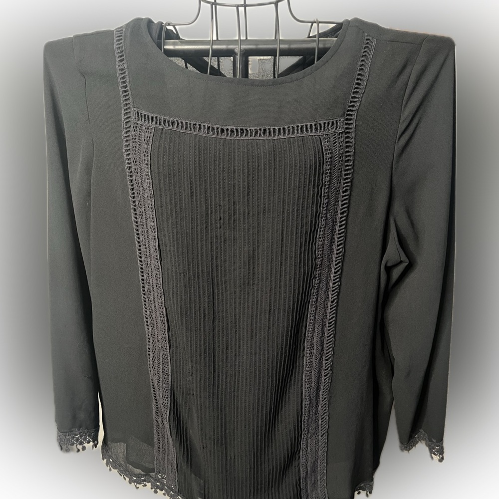 Coldwater Creek elegant, unique, lined black dress/work long-sleeve shirt.